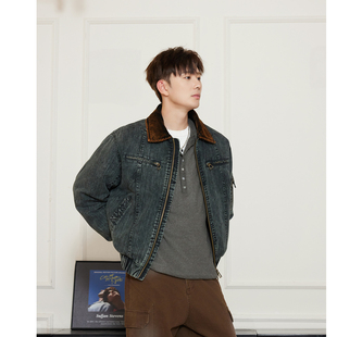 WAJ25冬季美式复古做旧牛仔90鸭绒羽绒服男vintage硬汉百搭外套潮