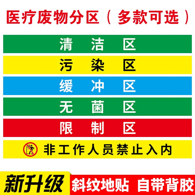 医院手术室地标线限制区非限制区污染区污染通道小心地滑分区标识清洁区缓冲区医疗废物标识斜纹防滑地贴定制