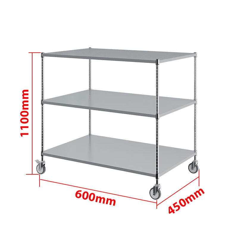 。川井（WELLAND）不锈钢物料周转车三层带轮置物架层高可调手推