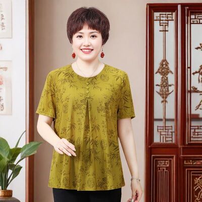 夏季妈妈装大码显瘦绣花T恤