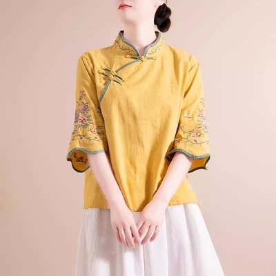 2025新款刺绣盘扣斜襟宽松茶服