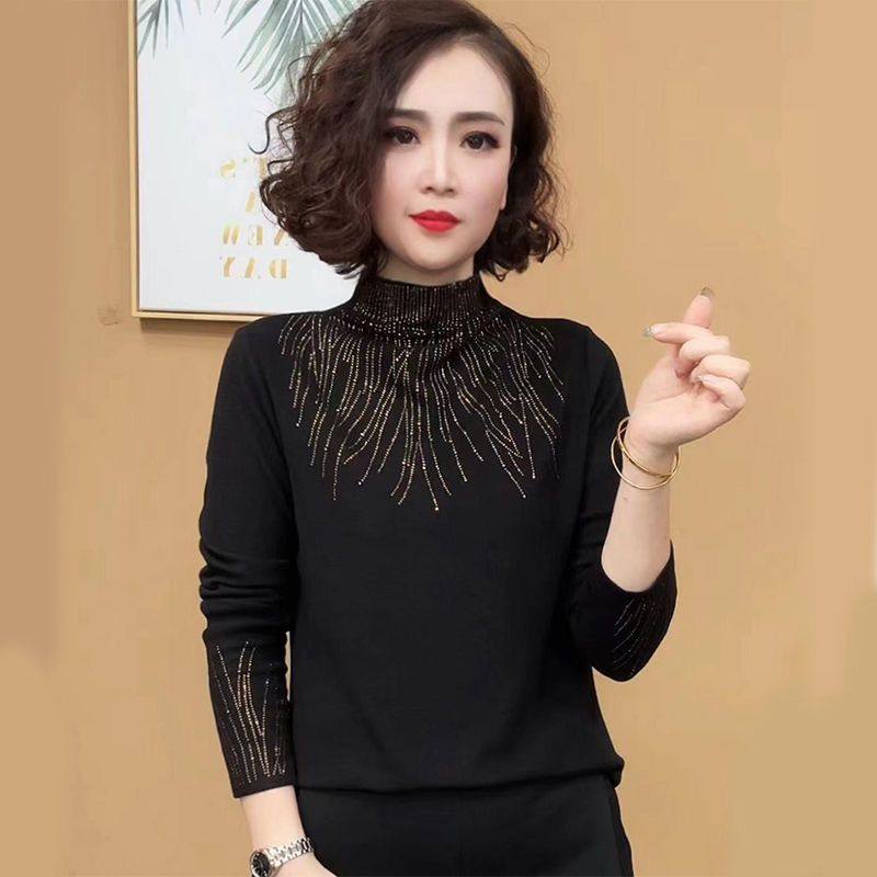 秋冬新款时尚半高领纯色烫钻打底衫大码遮肚子减龄洋气小衫妈妈装,女装/女士精品,大码内搭,淘宝优惠券,粉丝福利购,淘宝优惠卷