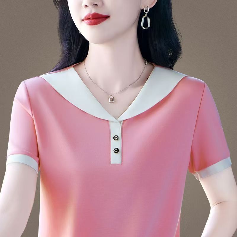 夏季新款大码女装翻领POLO衫短袖
