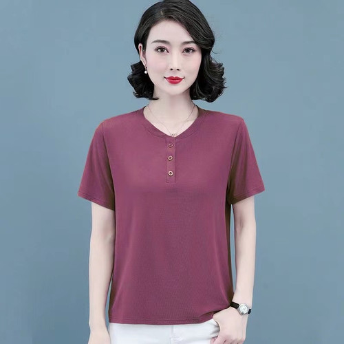 中年妈妈纯棉百搭简约短袖T恤女