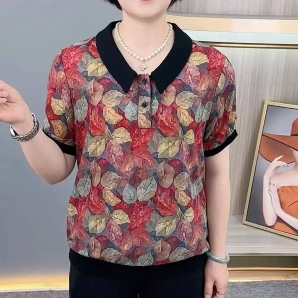 清仓价爆款女士短袖新款妈妈中年宽松高档小衫中年人女士t恤短袖