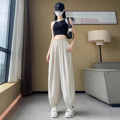 速干九分灯笼裤女夏季奶芙冰丝裤图片