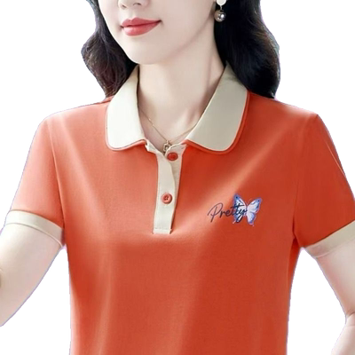 夏季新款运动POLO衫绣花短袖T恤女中年妈妈装洋气减龄翻领上衣潮