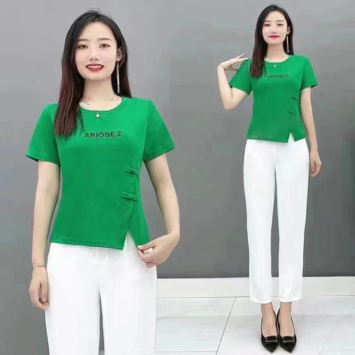 妈妈中式百搭修身短袖T恤女上衣