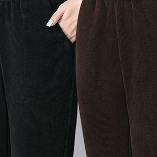 女冬季 直筒裤 加绒加厚妈妈裤 百搭休闲裤 子女宽松大码 雪尼尔哈伦裤