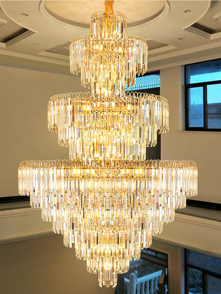 2022新款现代轻奢旋转楼梯灯楼中楼中空别墅复式楼客厅水晶大吊灯