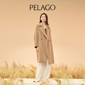 佩拉戈PELAGO100纯骆驼绒大衣女中长款气质显瘦简约高端毛呢外套