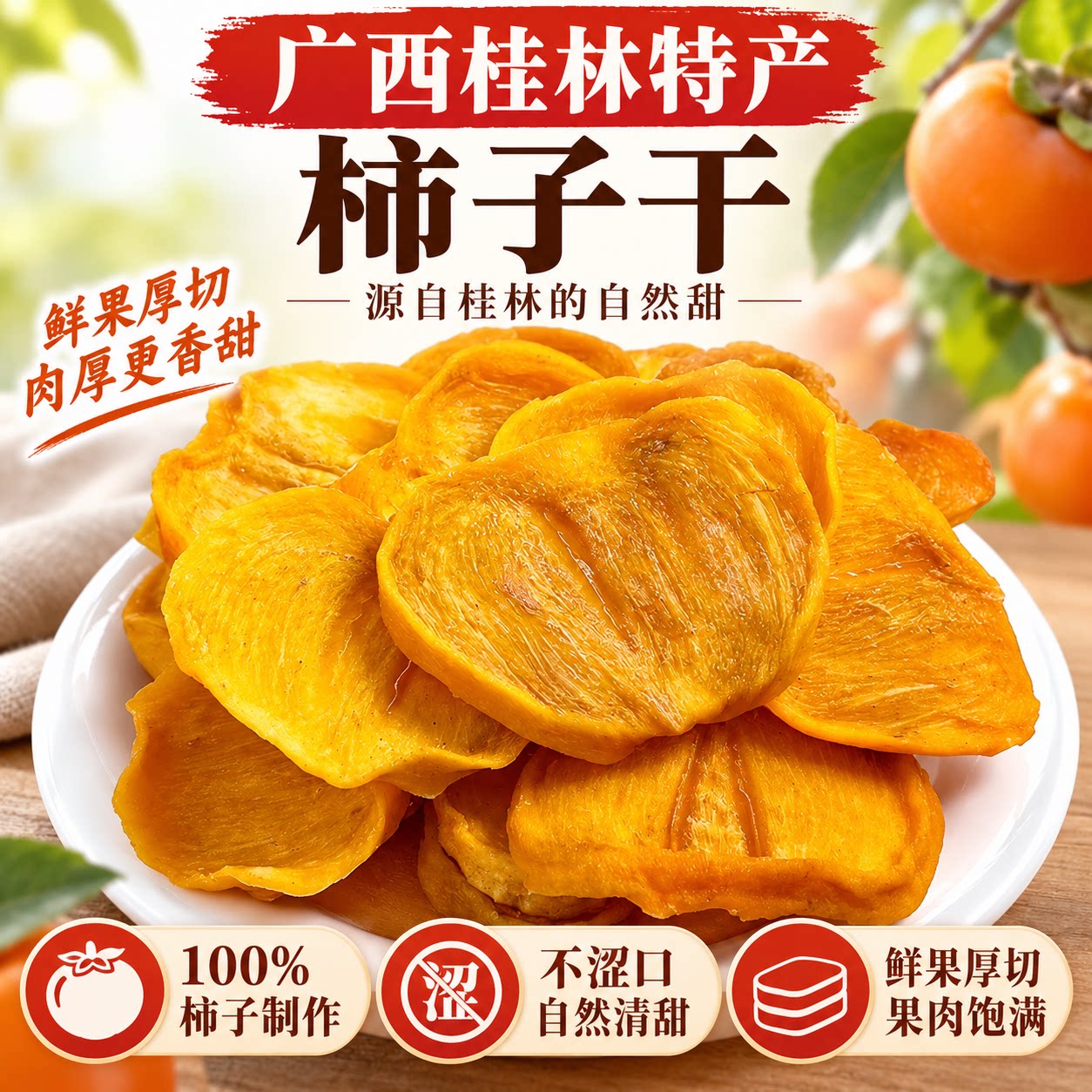 柿子干片农家自晒水果干厚切大片广西桂林特产原味健康零食旗舰店