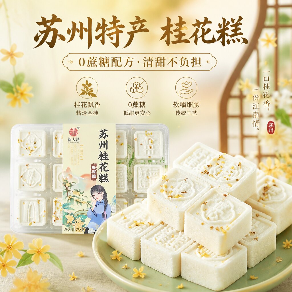 苏州特产桂花糕苏式正宗芡实糕糯米传统中式糕点心小吃手工制作