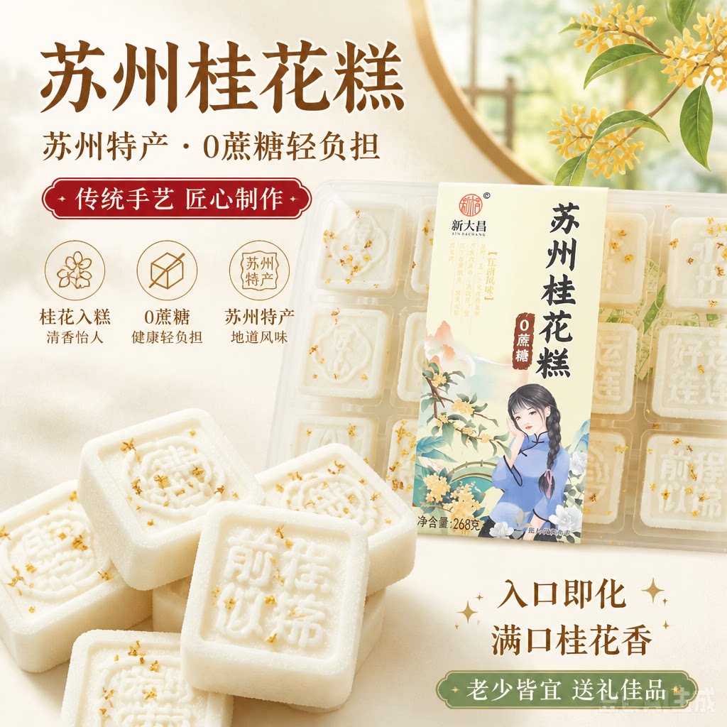 苏州特产桂花糕传统糕点正宗芡实糕糯米糕传统点心小吃手工制作