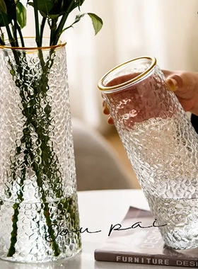 【大号两只装】冰川纹花瓶简约玻璃摆件高级感轻奢颜控插花