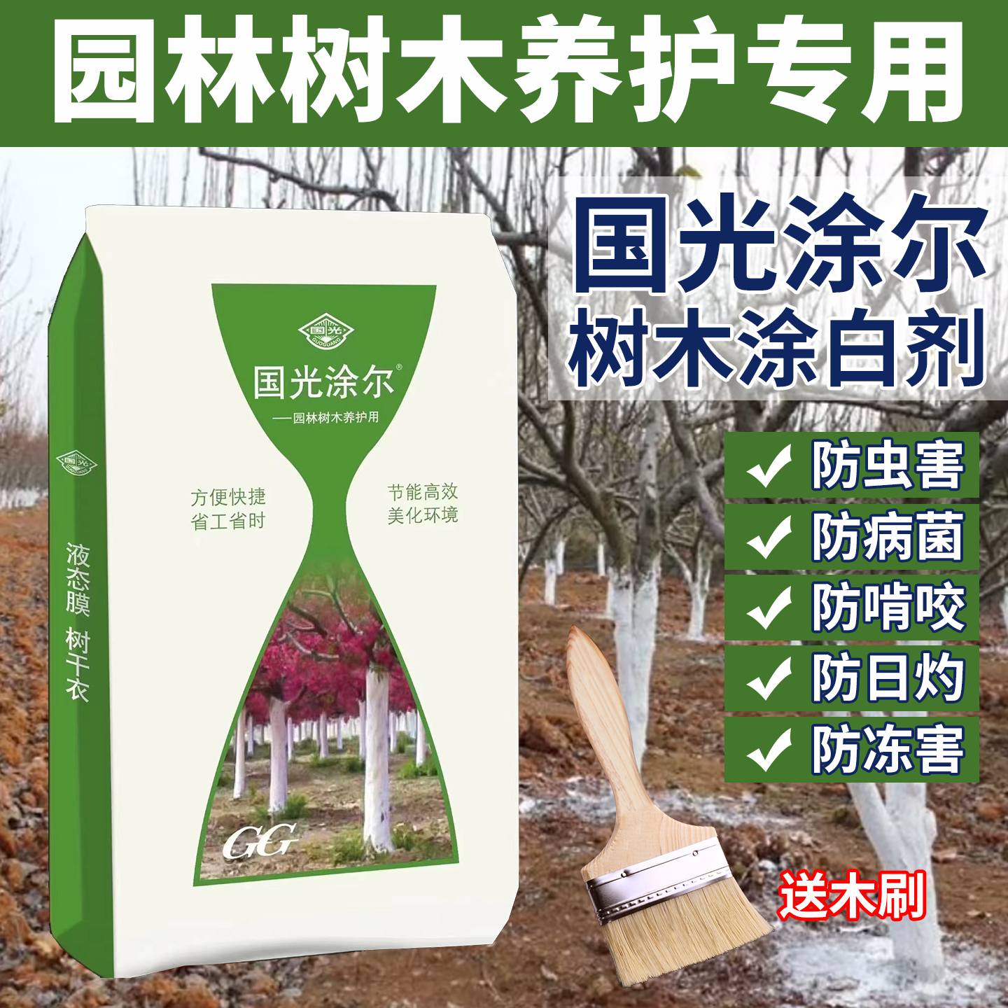 树干涂白剂刷白果树绿化防虫防冻