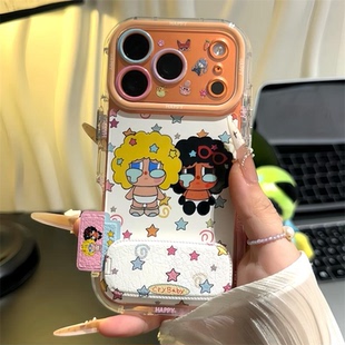 适用iPhone17 p80防摔vivoS50支架一加15软Reno15 16ProMax可爱哭包标签支架手机壳小米17pro简约华为mate80