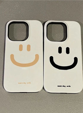 简约文艺涂鸦笑脸手机壳适用于iPhone16puls二合一菲林壳苹果12/13/14/15promax潮牌个性加厚防摔情侣保护套