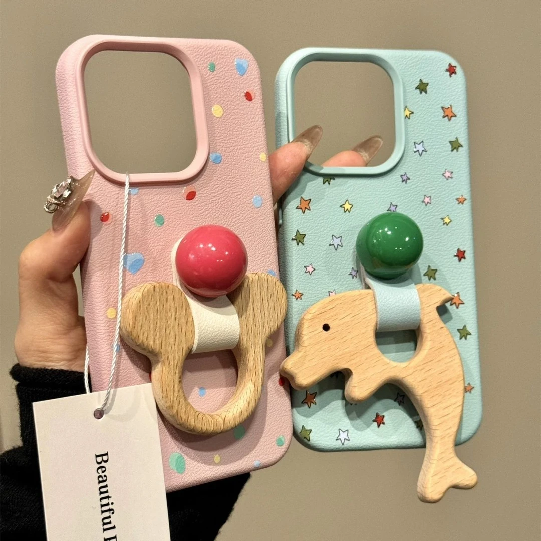 可爱卡通波点米奇支架手机壳适用iPhone16/15promax个性14plus卡通小米15/14少女心华为mate70/Pura70保护套