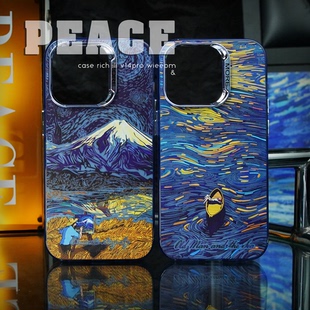 13硅胶软壳小米13 蓝色梵高星空艺术家手机壳适用于iPhone16promax磨砂苹果15plus大孔12 14Ultra油画保护套