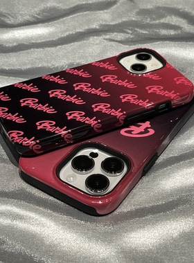 黑红色简约辣妹英文手机壳适用于iPhone15puls二合一菲林壳苹果12/13/14/15promax全包软壳硬底小众高级感ins