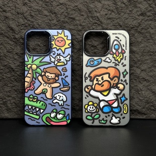 磁吸创意卡通麻将手机壳适用于iPhone15puls苹果磨砂保护套11直角边14/15promax可爱情侣潮牌大孔硅胶软壳男