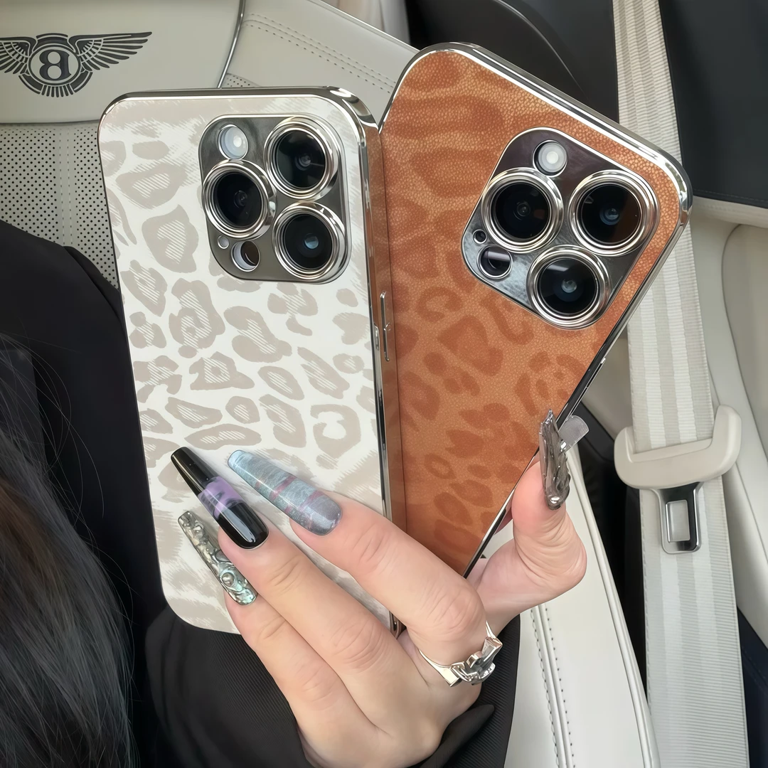 韩系ins电镀皮质粉色手机壳