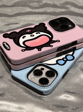 日系可爱库洛米手机壳适用于iPhone16puls二合一菲林壳苹果14/15/16/17promax亮面防摔软壳卡通玉桂狗保护套