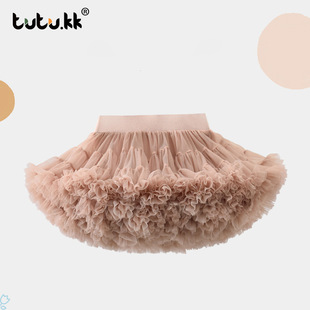 兔兔裙聆风二代奶茶色tutu裙女童半身裙春秋新款网纱蓬蓬凸凸裙女