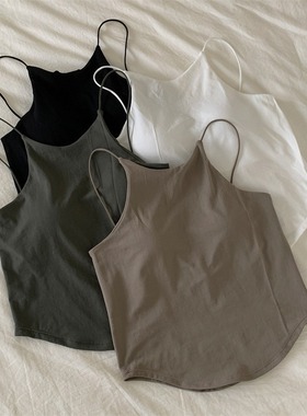 法式别致白色小吊带背心女内搭夏季打底带胸垫外穿无袖短款上衣服