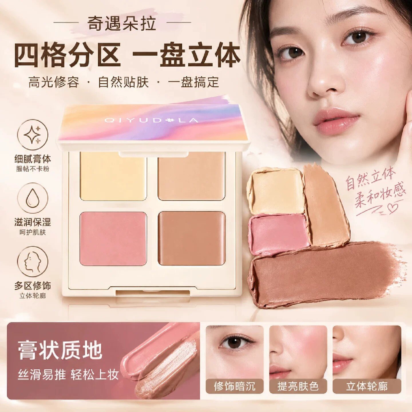 QIYUDUOLA奇遇朵拉高光修容面部综合盘雾绒星河四色眼影盘不卡粉