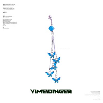 国风蓝蝴蝶长吊坠钛合金杆脐钉