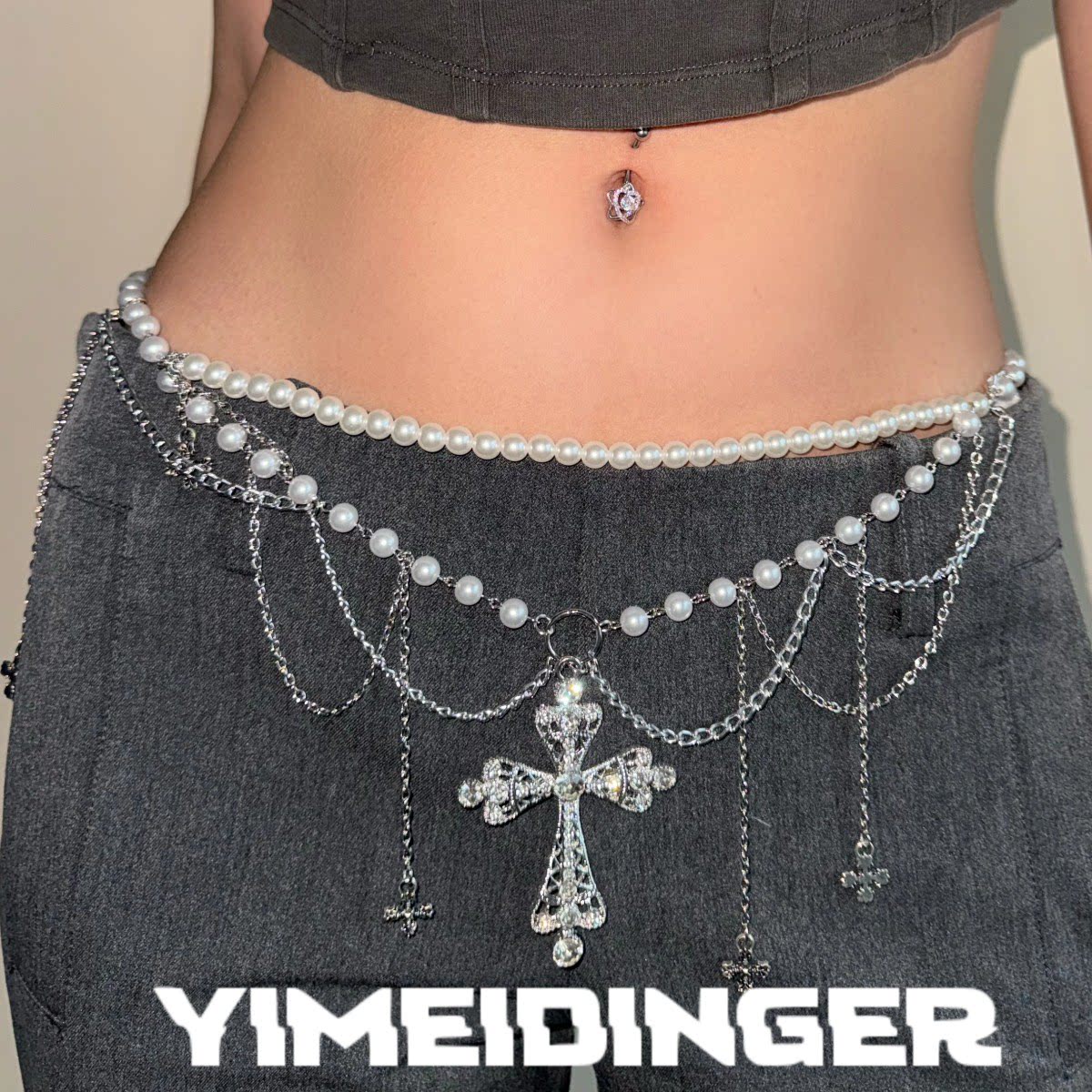 十字腰链Y2K千禧辣妹街头珍脐钉腰环肚皮舞裤链裙链哥特朋克风