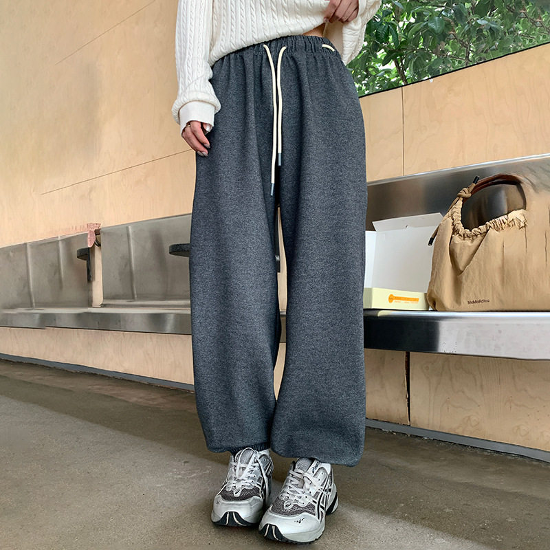 宽松休闲纯色运动卫裤女2026春季新款爆款大码高腰显瘦束脚阔腿裤