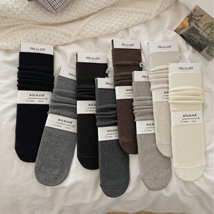 新款韩系无骨加厚保暖学院风中筒袜抽条羊毛堆堆袜 3双包邮