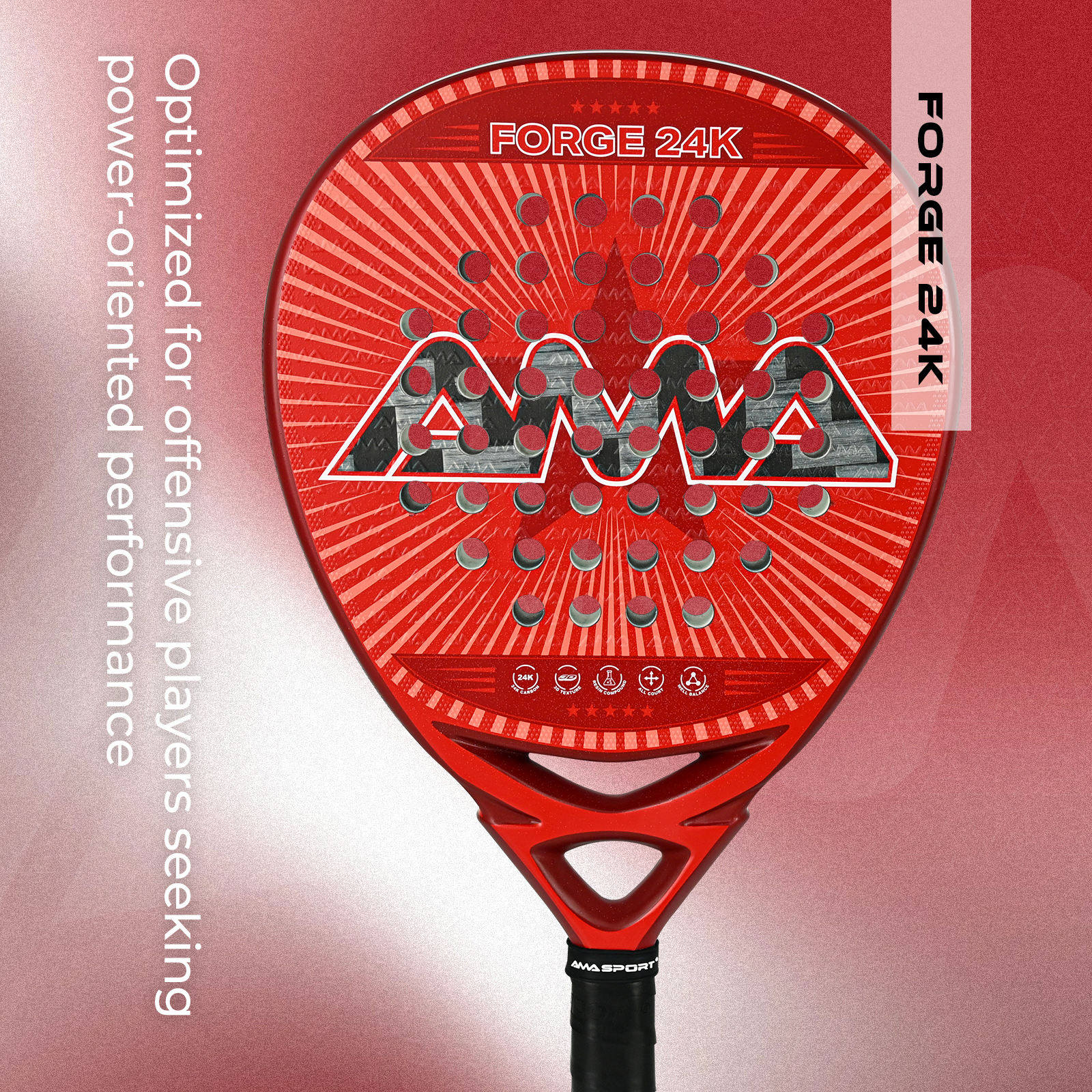 2026新款Padel拍24K碳纤维板式网球拍全碳高弹性笼式拍帕德尔球拍图片