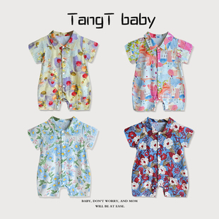 莫奈花园连体短爬休闲风夏季 公主风男哈衣爬服婴儿宝宝连体衣薄款