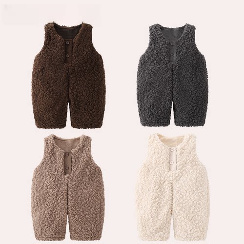 【棉花绒背带裤】棉花绒背带裤儿童小童女童连体衣服无袖连体衣