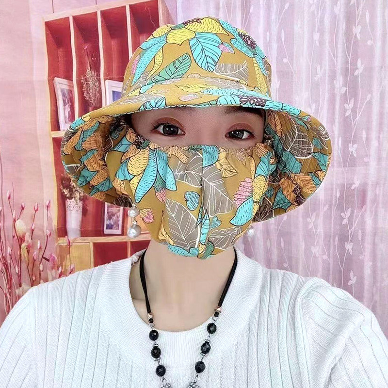 干农活防晒帽女夏面罩口罩一体太阳帽防紫外线帽子护颈采茶遮阳帽