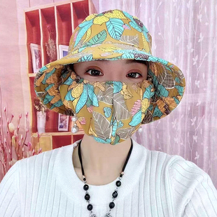 干农活防晒帽女夏面罩口罩一体太阳帽防紫外线帽子护颈采茶遮阳帽