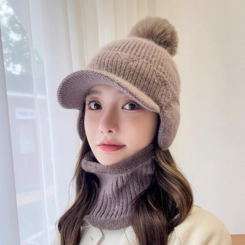 毛线帽女秋冬季户外骑车保暖护耳帽加绒加厚针织帽冬骑行防寒帽子