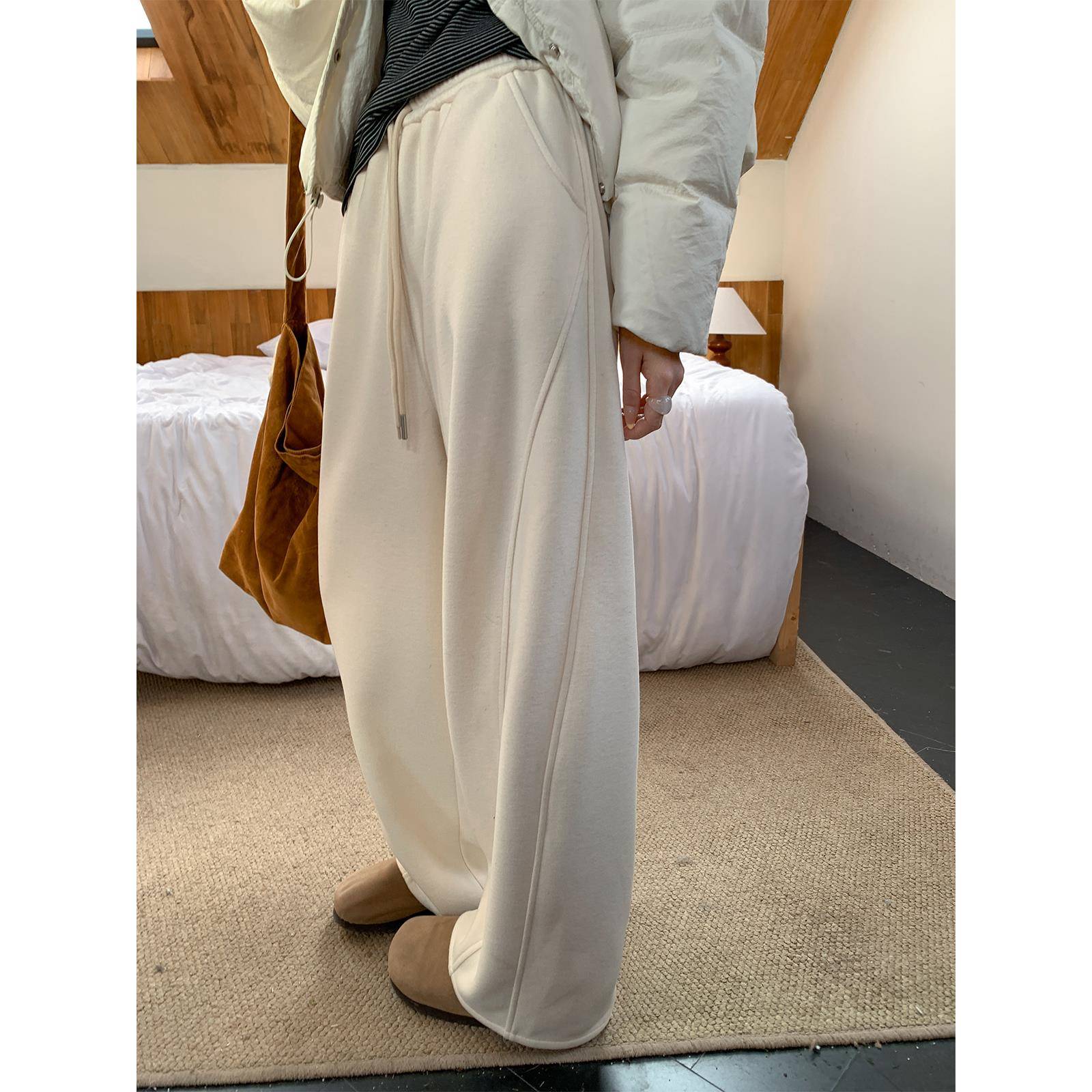 西西里安 团宠香蕉裤 480g含羊毛软糯垂感阔腿卫裤女小个子休闲