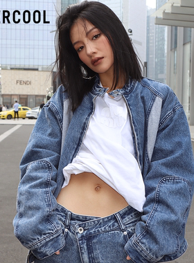 【孙阳同款】OVERCOOL春季解构牛仔衣情侣拼接牛仔外套男女同款
