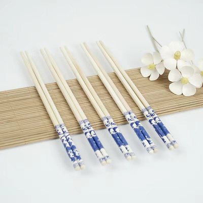 青花瓷一次性筷子食品级家用方便加长加粗独立包装卫生环保竹筷子