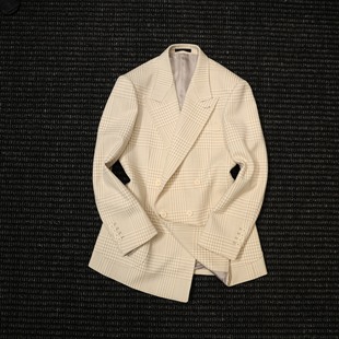 贵气布雷泽亲王格双排扣复古老钱西服意式设计师轻奢西装
