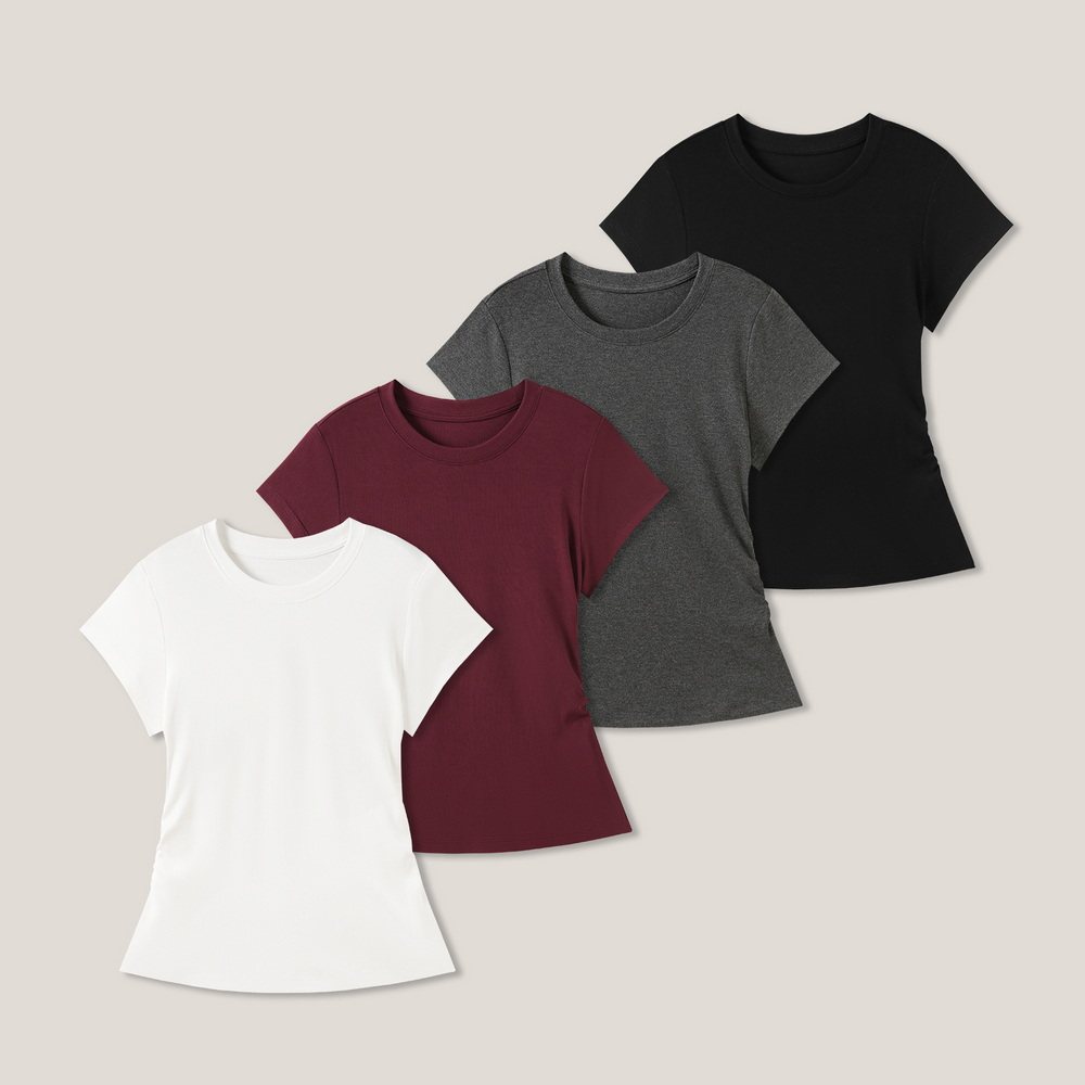 【丽丽姐专属】  褶皱收腰简约休闲百搭套头圆领短袖T恤SS28009