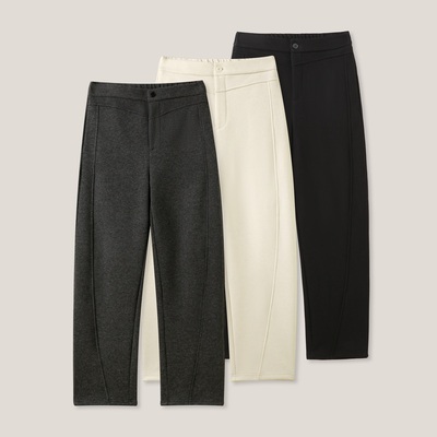 YL 复古简约纯色毛呢休闲长裤ss26470