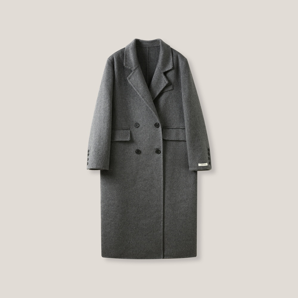 【丽丽姐专属】长款休闲百搭毛呢戗驳领长袖双排扣外套ss26506