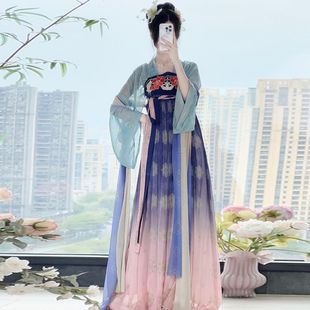 唐制汉服女复原风齐胸襦裙原创日常仙气春夏新款 雪莲乐 花间词