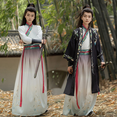 雪莲乐【竹影】原创男宋制齐腰国风交领男女款武侠风汉服日常套装